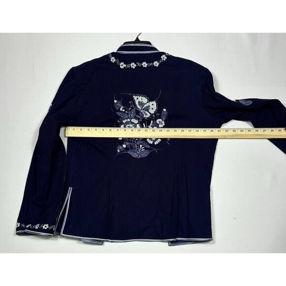 Vintage Artisan Womens XL Blue Shirt Jacket Button Front White Floral Embroidery - Picture 7 of 13